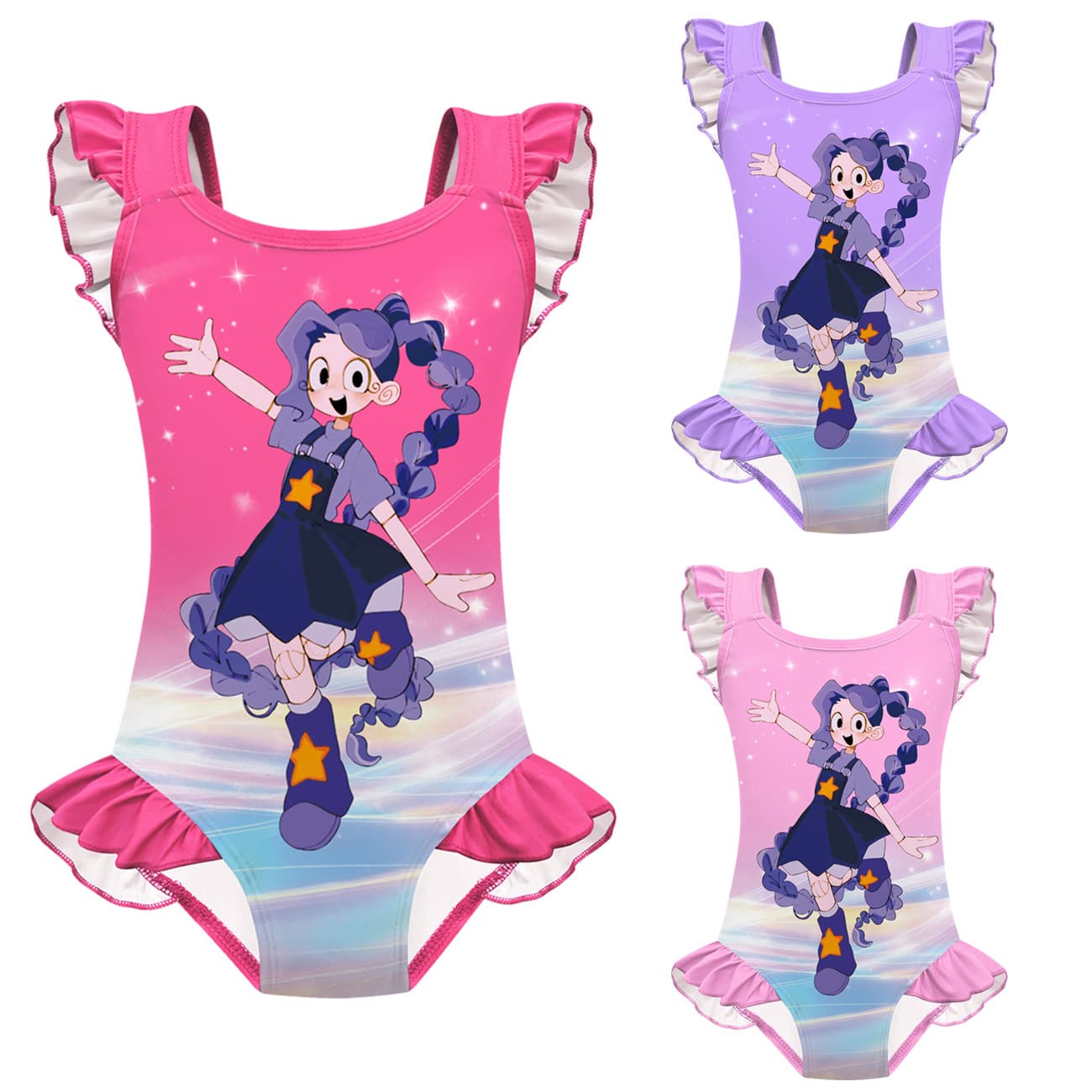 New children's swimsuit cosplaybobi time lily character print one-piece lace swimsuit 20871