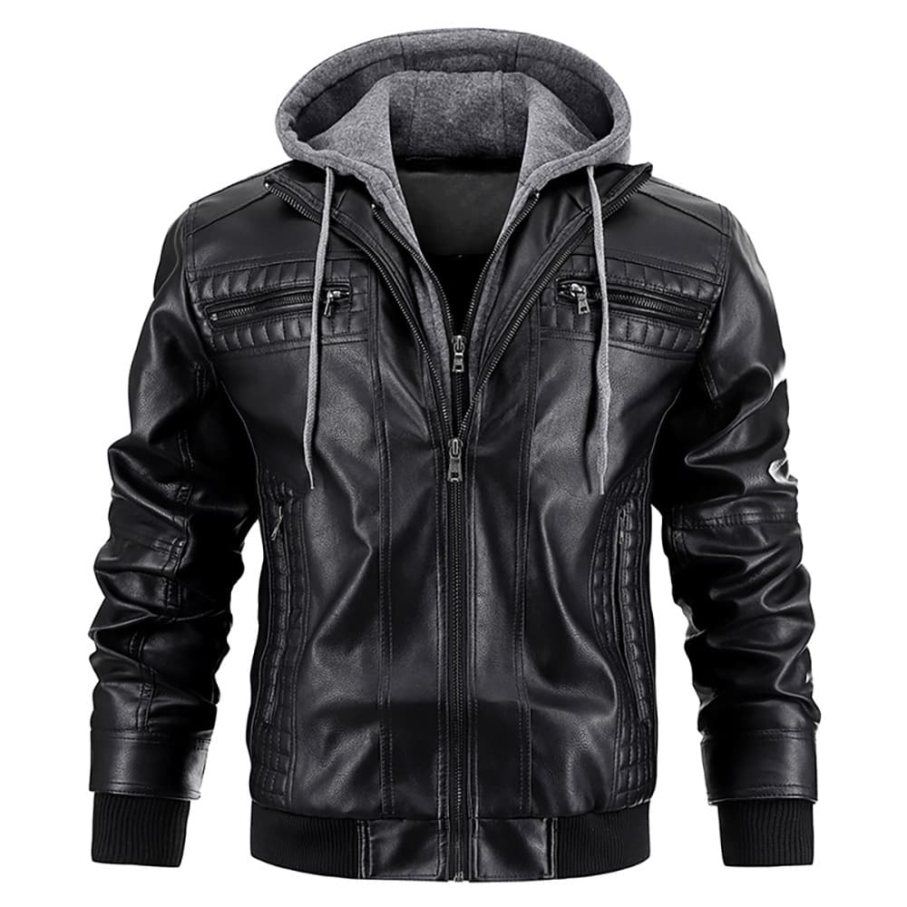 European and American cross-border hooded PU leather jacket Amazon independent site men's winter new warm coat European size