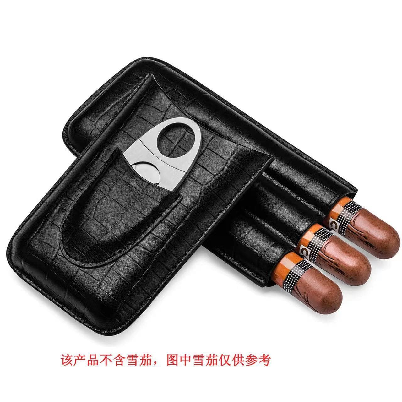Portable Cigar Case Leather Holder Travel 3-Cigar Set with Cigar Cutter Humidor Leather Case Factory Direct