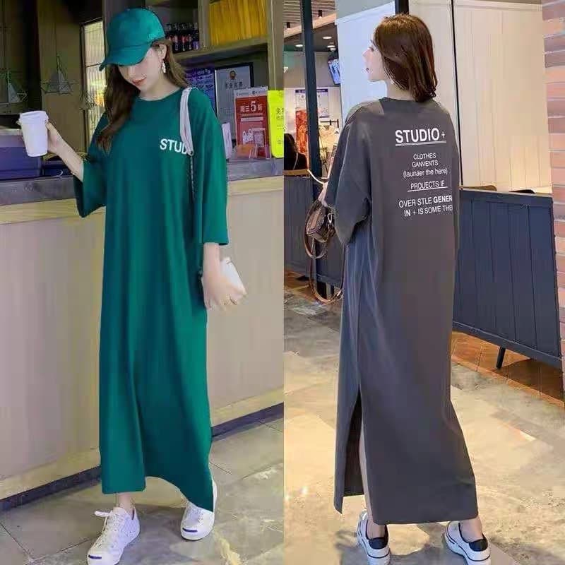 Xinyu Korean Style T-Shirt Women's Plus-Size Lazy Long Short-Sleeve Loose Over-The-Knee Large Size Dress Summer Long Dress