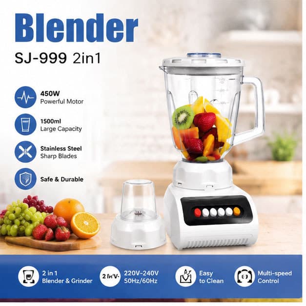 Cross-border Multi-functional Food Processor Home 2-in-1 Blender Grinder Juicer Electric High-speed Blender