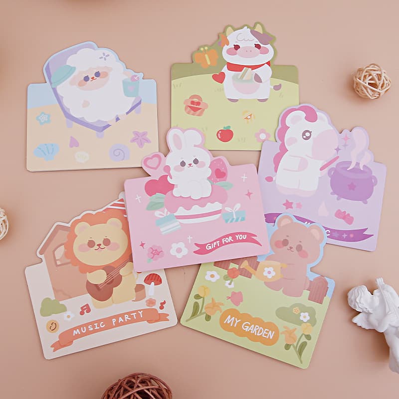 Cartoon Cute Animal Foldable Greeting Cards, Creative Message Small Cards, Children's Day Blessings, Cute Amazon Wholesale