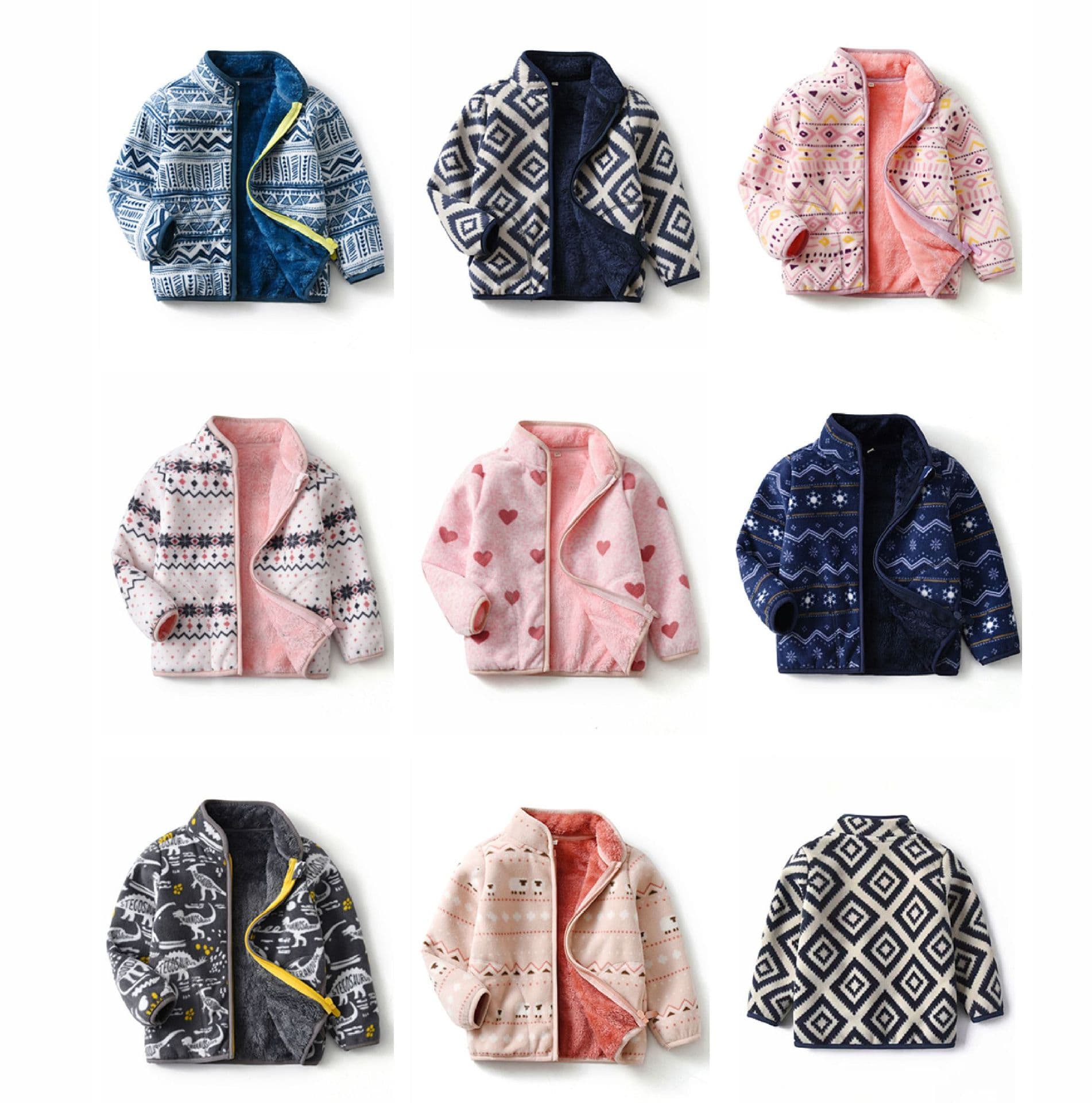 [160-180cm] Plus Size Kids Fleece Jacket Printed Lined Thick Stand Collar Warm wy1088