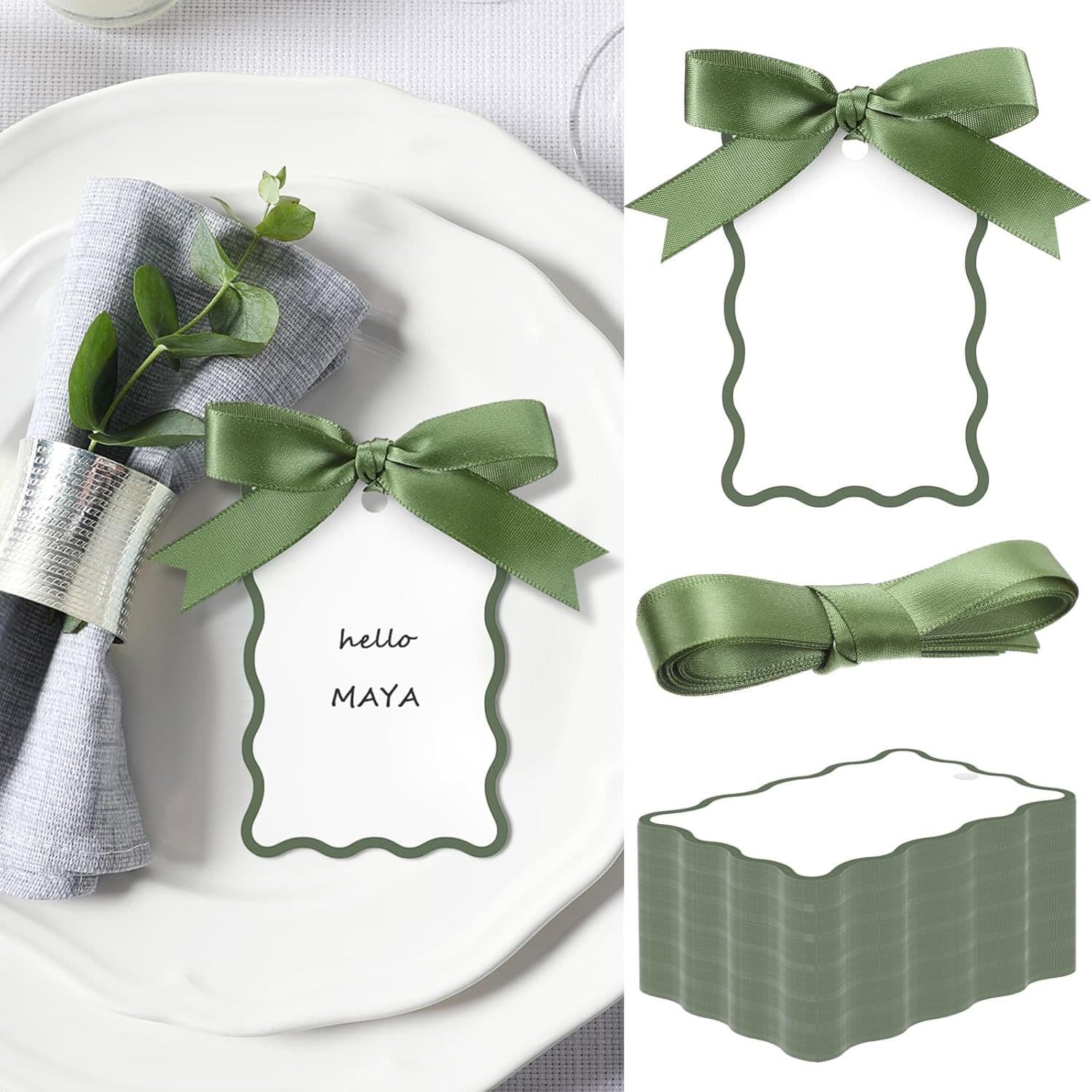 Scallop-shaped Bow Seat Cards, Elegant Party Table Setting, Birthday Engagement Banquet Tabletop Decor