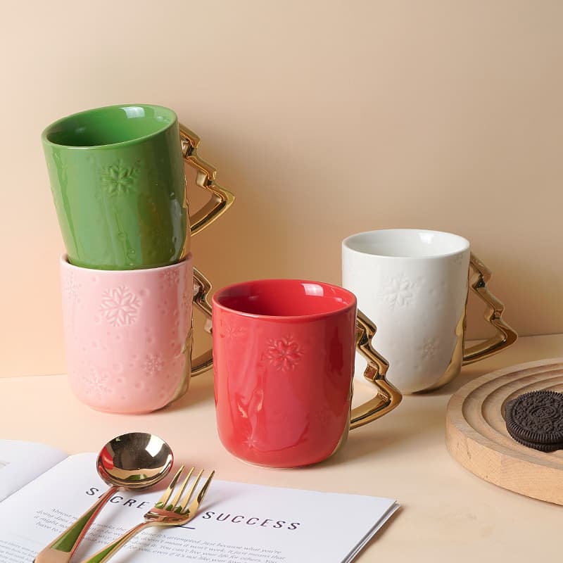 Cross-border cute mug creative Christmas tree mug Cartoon Christmas tree ceramic mug gift water cup ceramic mug