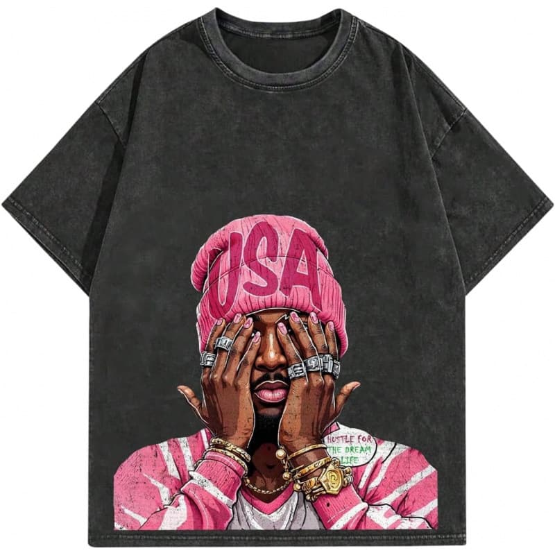 EU Size Cross-Border Pure Cotton Men's Graphic Oversized Short Sleeve Tee Shirt
