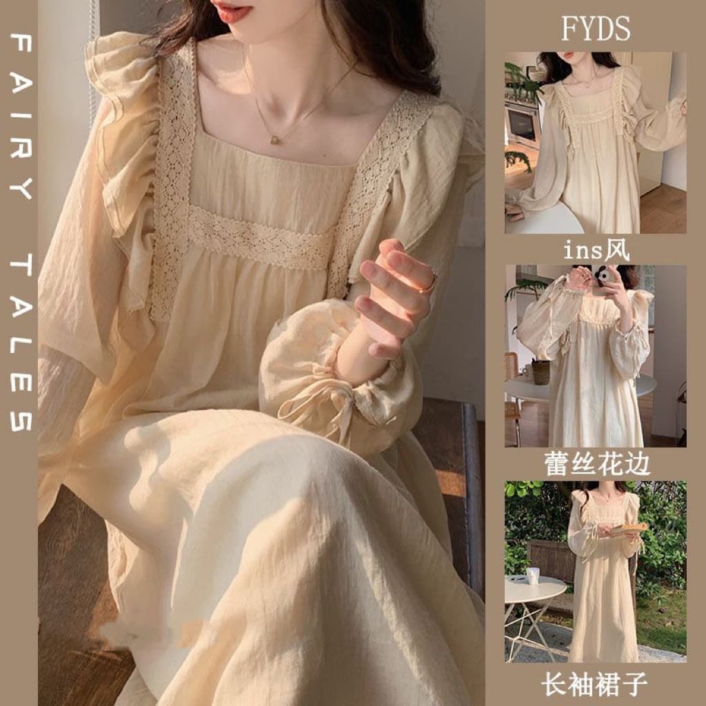 Autumn Winter Long Sleeve Sleepwear Pure Color Home Clothes Spring Autumn Style New Arrival Court Style Long Dress Nightgown