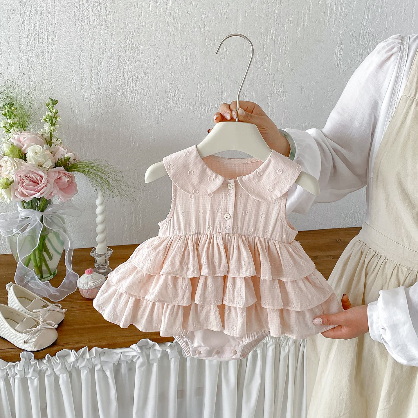 Girls pink dress summer new jacquard cake skirt baby girl fashionable outer skirt summer trend A category