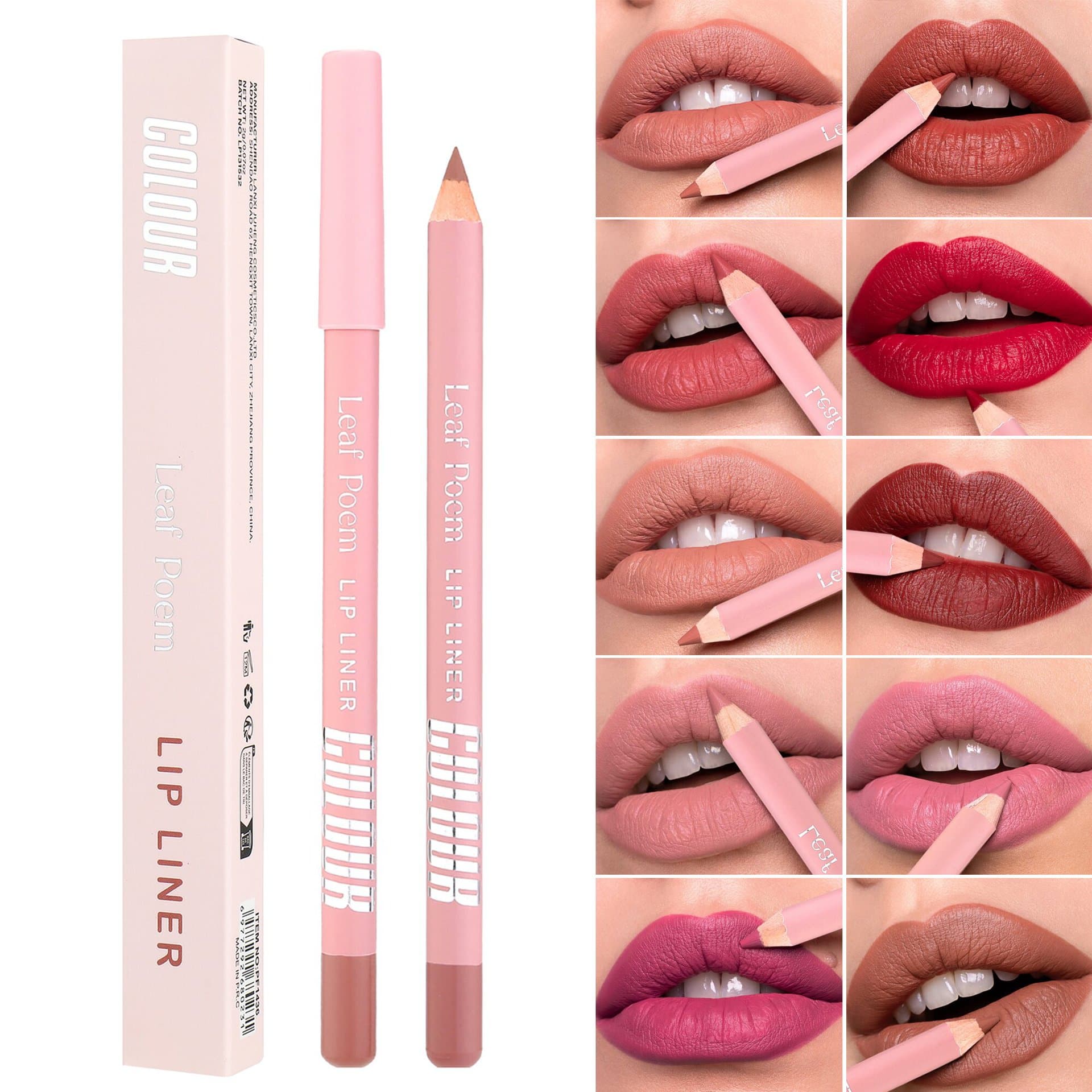 Cross-border Cosmetics LEAF P0EM 12-Color Matte Long-Lasting Non-Smudge Lip Liner Pencil for Lip Contouring Lipstick Lip Pencil