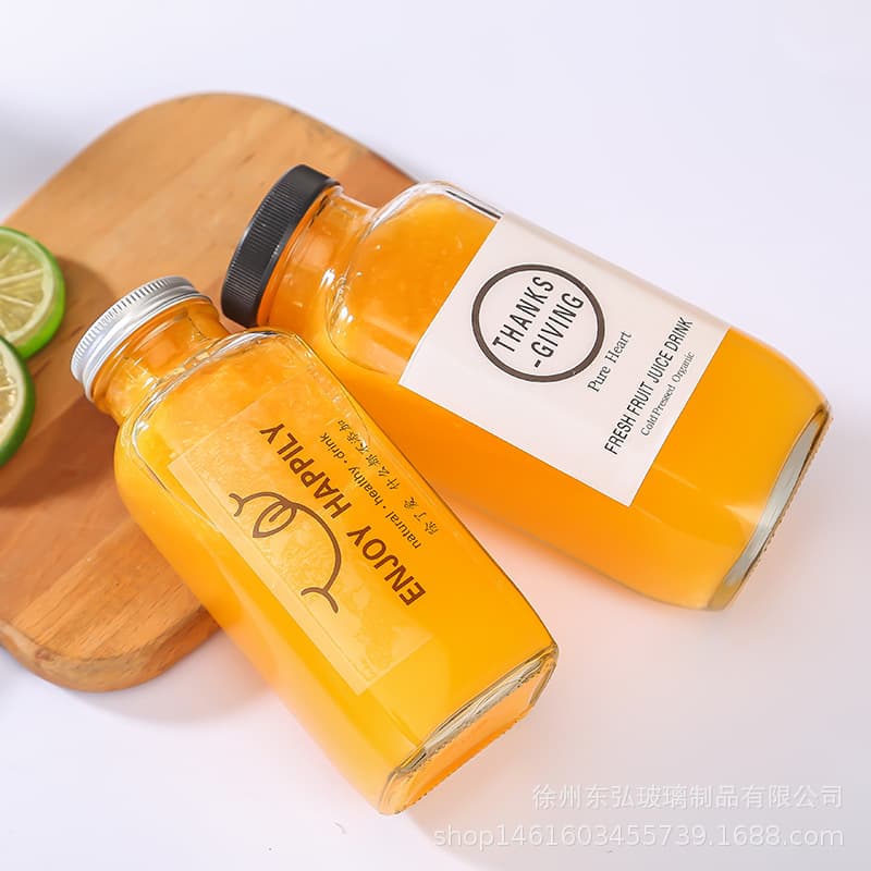 Wholesale 250ml350ml Internet celebrity beverage bottle square coffee milk tea juice bottle takeaway portable glass beverage bottle