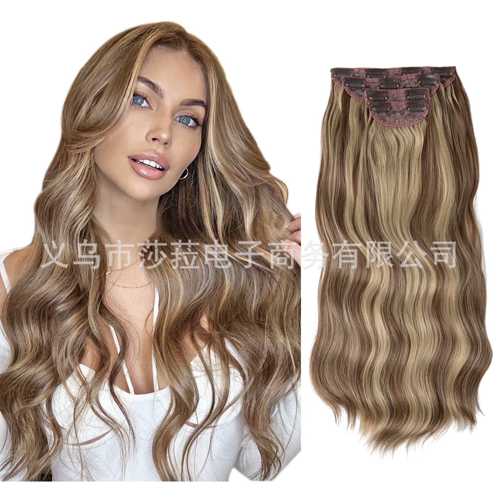 Cross-Border Hot Selling Hair Piece One-Piece Hair Piece Set of 4 High-Temperature Silk Long Curly Synthetic Hair Extension