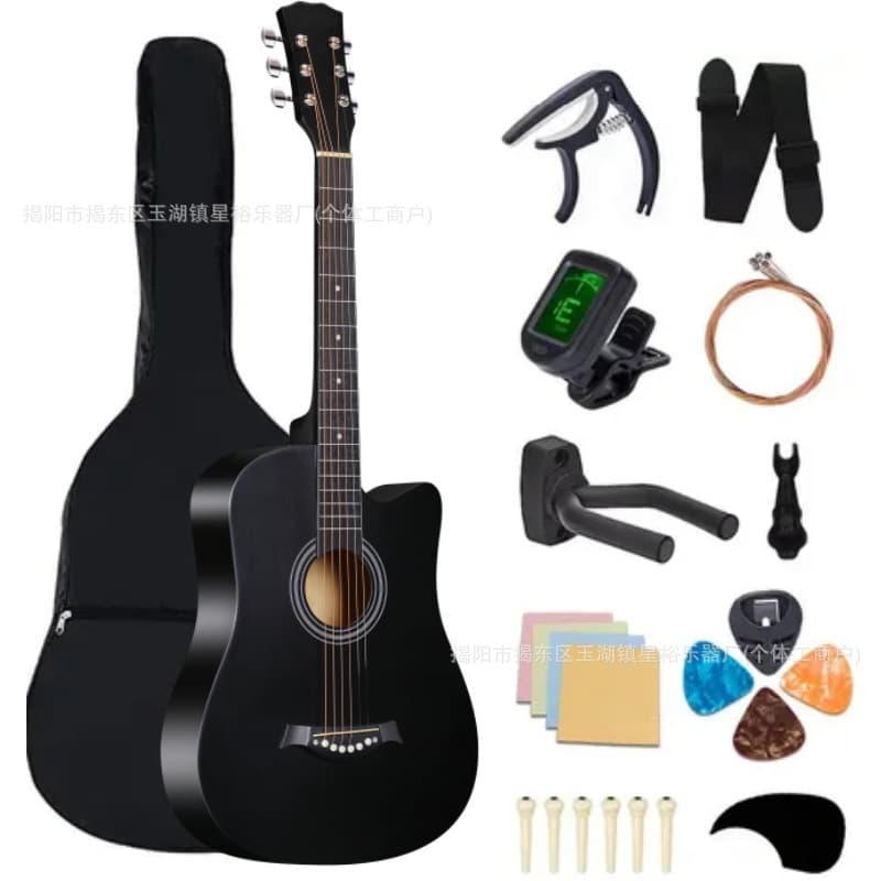 Cross-border Exclusive Guitar Bundle 38-Inch Acoustic Wood Guitar Beginner Practice Guitar Factory In-Stock Wholesale Guitar