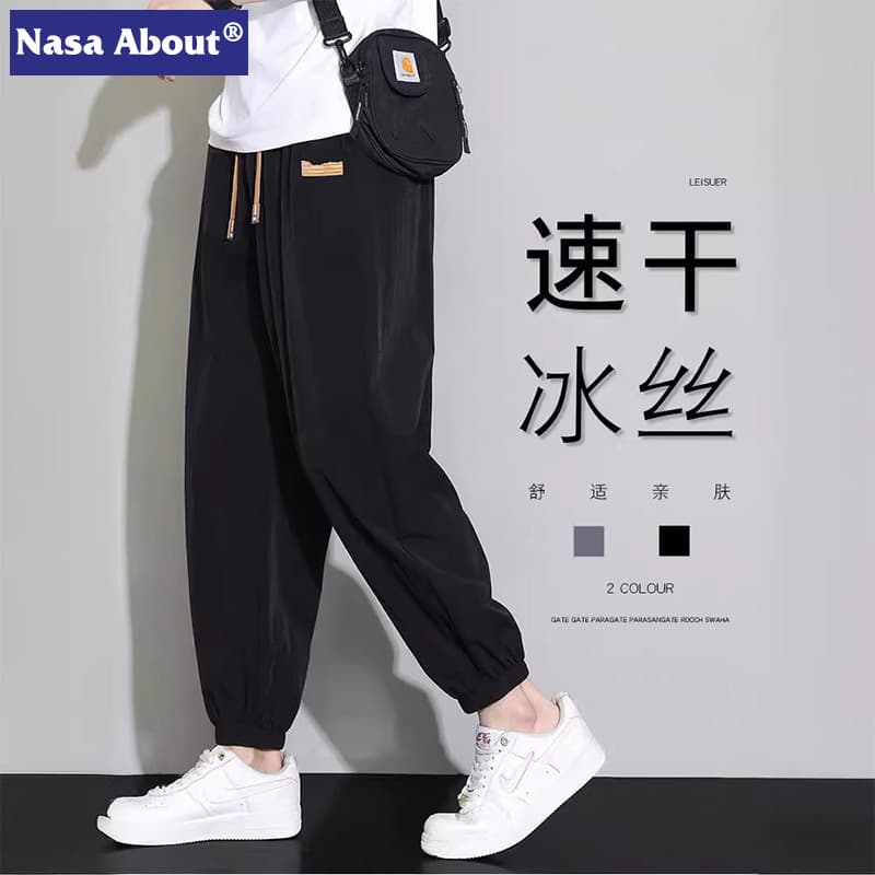 NASA Ice Silk Pants Men's Casual Trousers 2024 Summer Ultra-Thin Summer Loose Sports Cropped Pants Quick-Dry Men