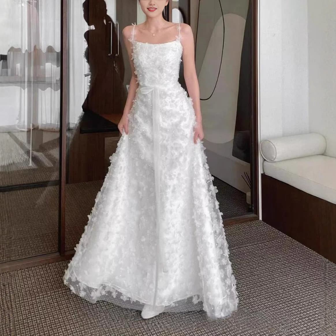 White Fairy Light Wedding Dress Strapless Bride Morning Gown Banquet Greeting Forest Engagement Elegant Dress