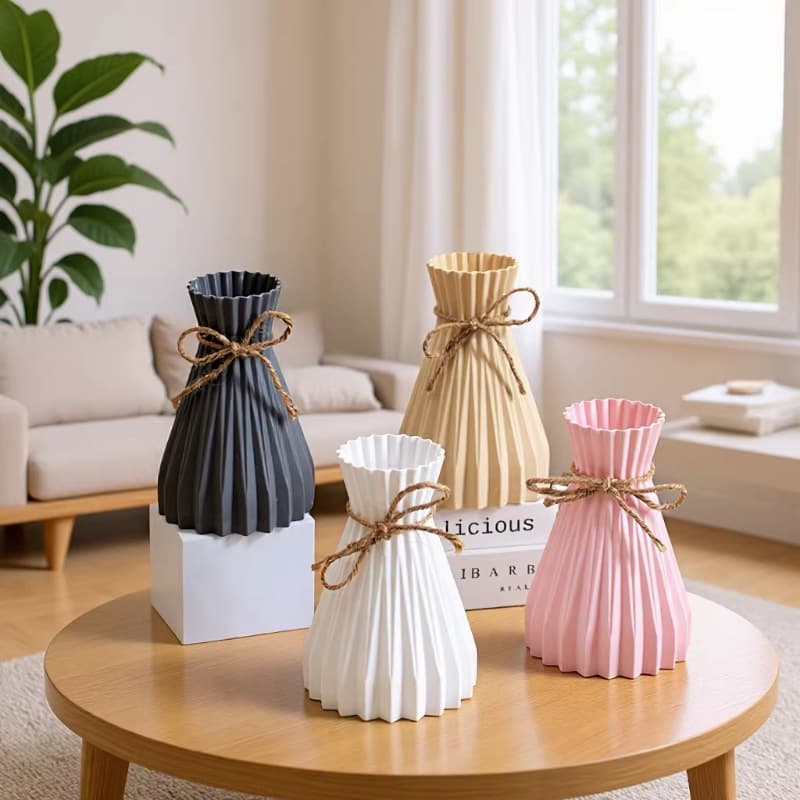 Nordic Style Decorative Plastic Vase with Artificial Flowers, Cross-Border Hot Selling, Minimalist Vase, Jute Rope Creative Vase