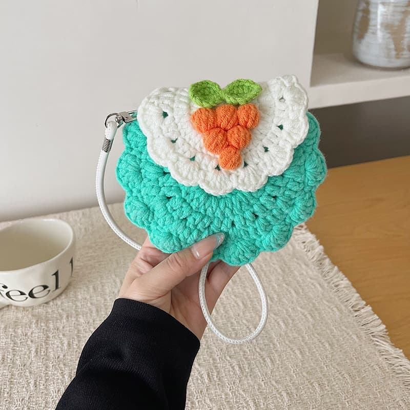 Cartoon Handmade Crochet Bag Cute Niche Yarn Knitted Small Bag Knitted Phone Bag Children's Single Shoulder Crossbody Bag