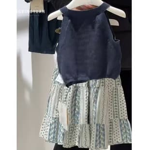 Children Girls Set Spring Summer Girls Fashion Casual High Sense Knit Vest Kids Ethnic Style Skirt