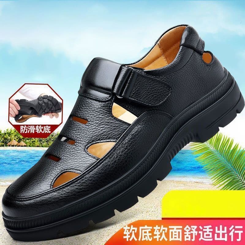 Clearance Sale Men's Leather Shoes Summer New Chinese Style Lightweight Soft Sole Breathable Hollow Men's Shoes Men's Sandals