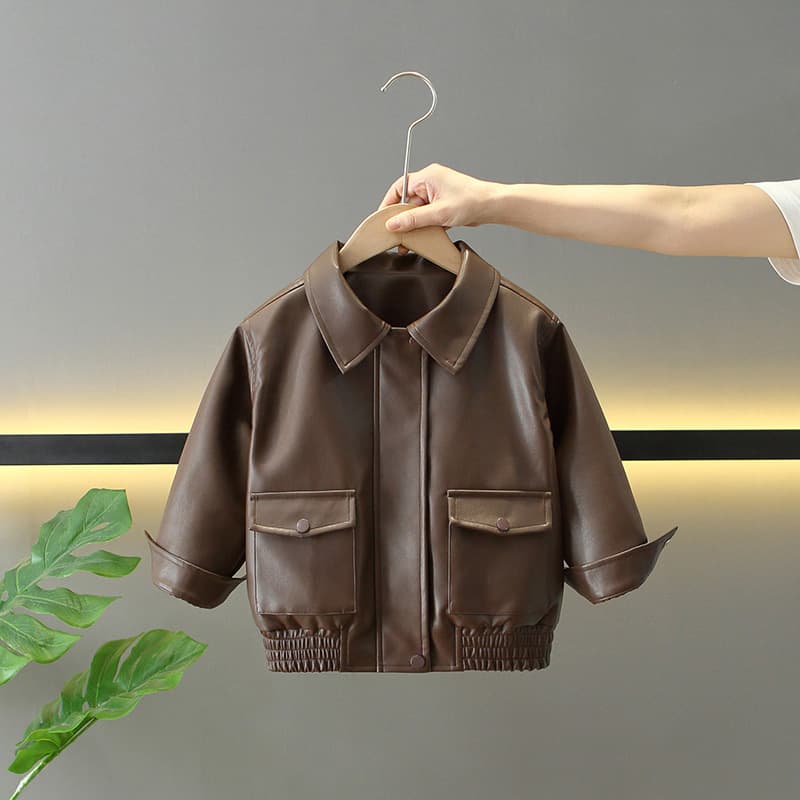 2025 New Children's Spring/Autumn Leather Jacket, Fashionable Streetwear Bomber Jacket for Girls and Boys, Cool Motorcycle Style Top