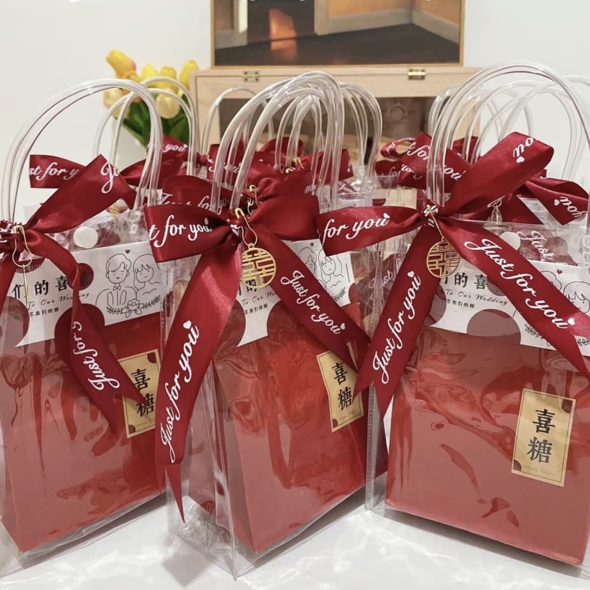 PVC Transparent Handbag High-End Wedding Gift Bag Candy Flower Plastic Packaging Bag