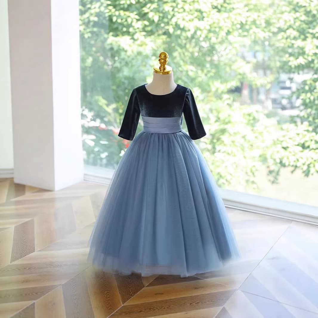 Girls' Dress Formal Gown Toddler Baby Performance Outfit 2026 New Spring Velvet Flower Girl Export Princess Dress Europe and America