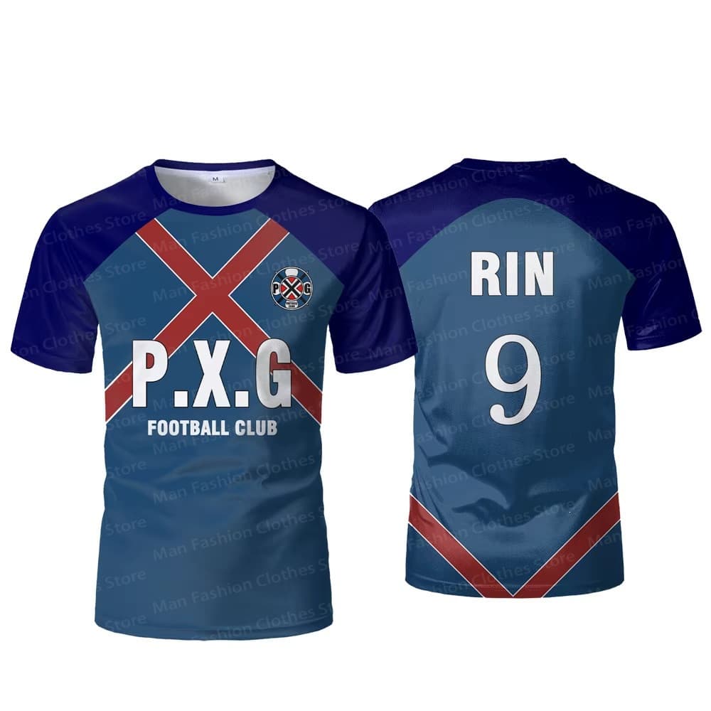 Cross-Border Foreign Trade Blue Lock Japanese Anime Jersey Football No.9 Rin Shidou Cosplay Round Neck T-Shirt