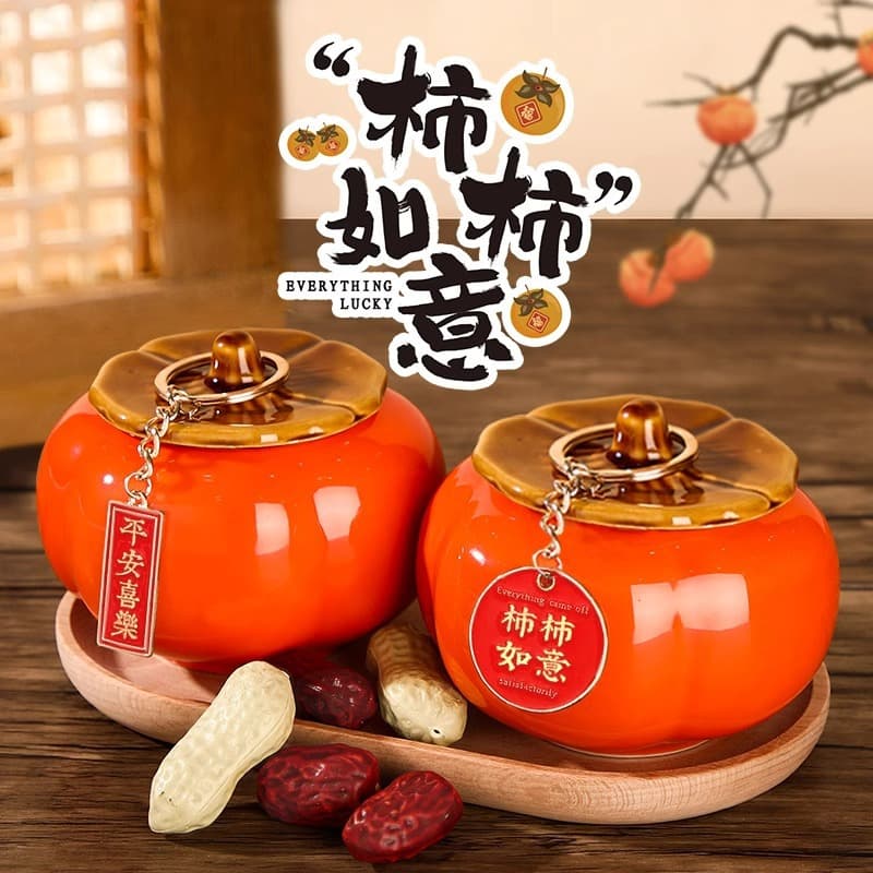 Housewarming Decoration Set with Persimmon Ornaments for New Home Moving-in Ceremony, Complete Gift Package