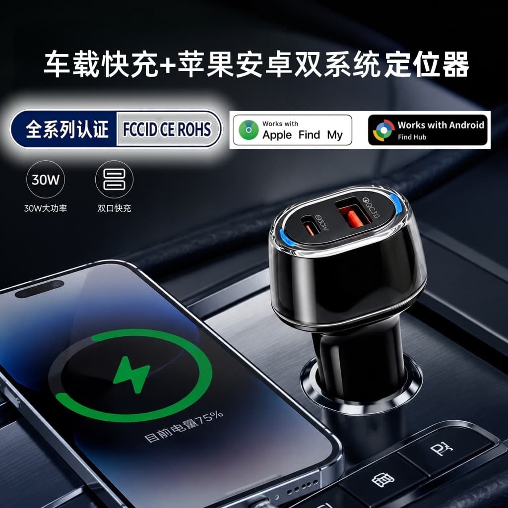 Dual system dual-mode car charger locator car anti-lost device PD fast charging cigarette lighter type car anti-theft locator