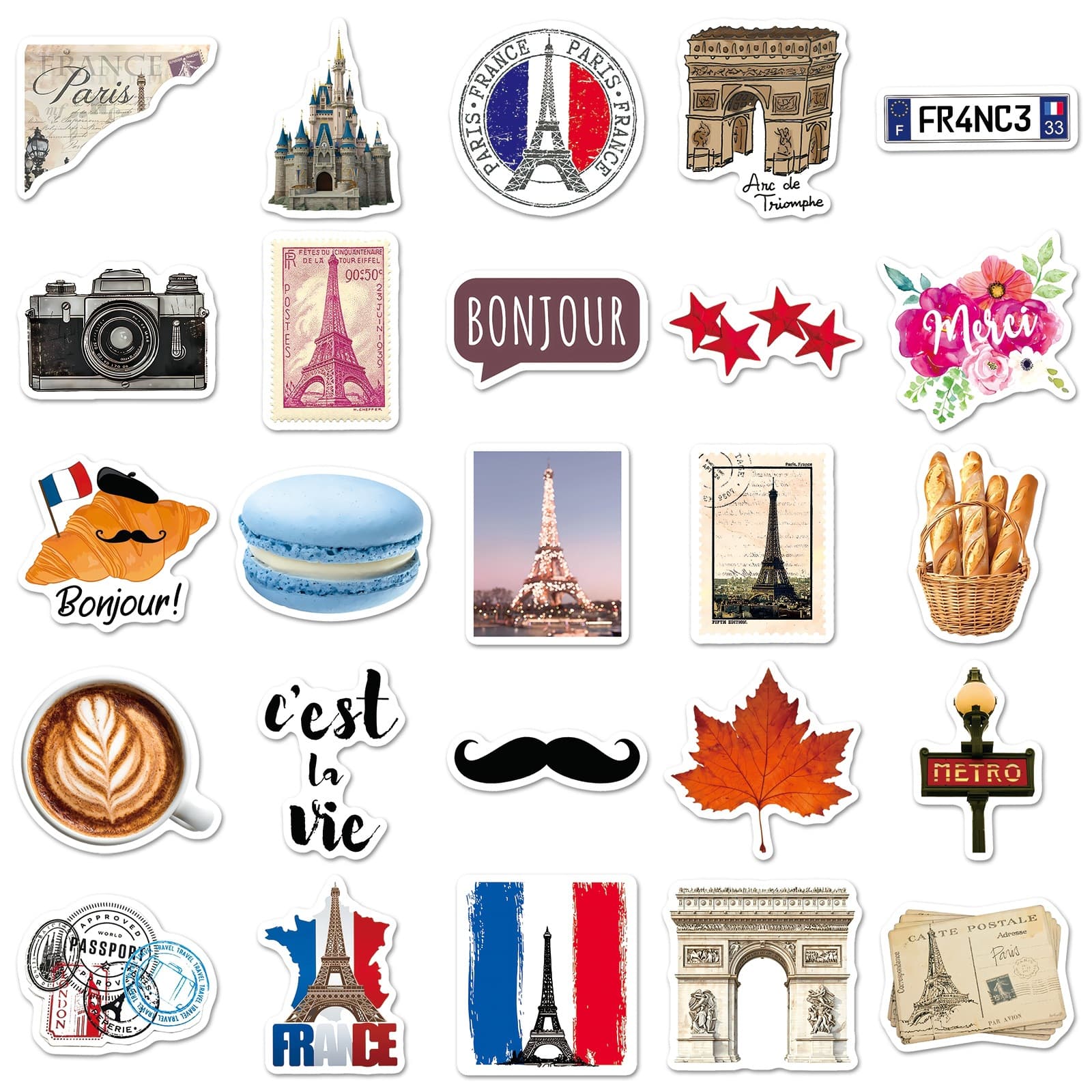 50 French Travel Diary Stickers France Landmark Architecture National Outdoor Scenery Decorative Journal Stickers