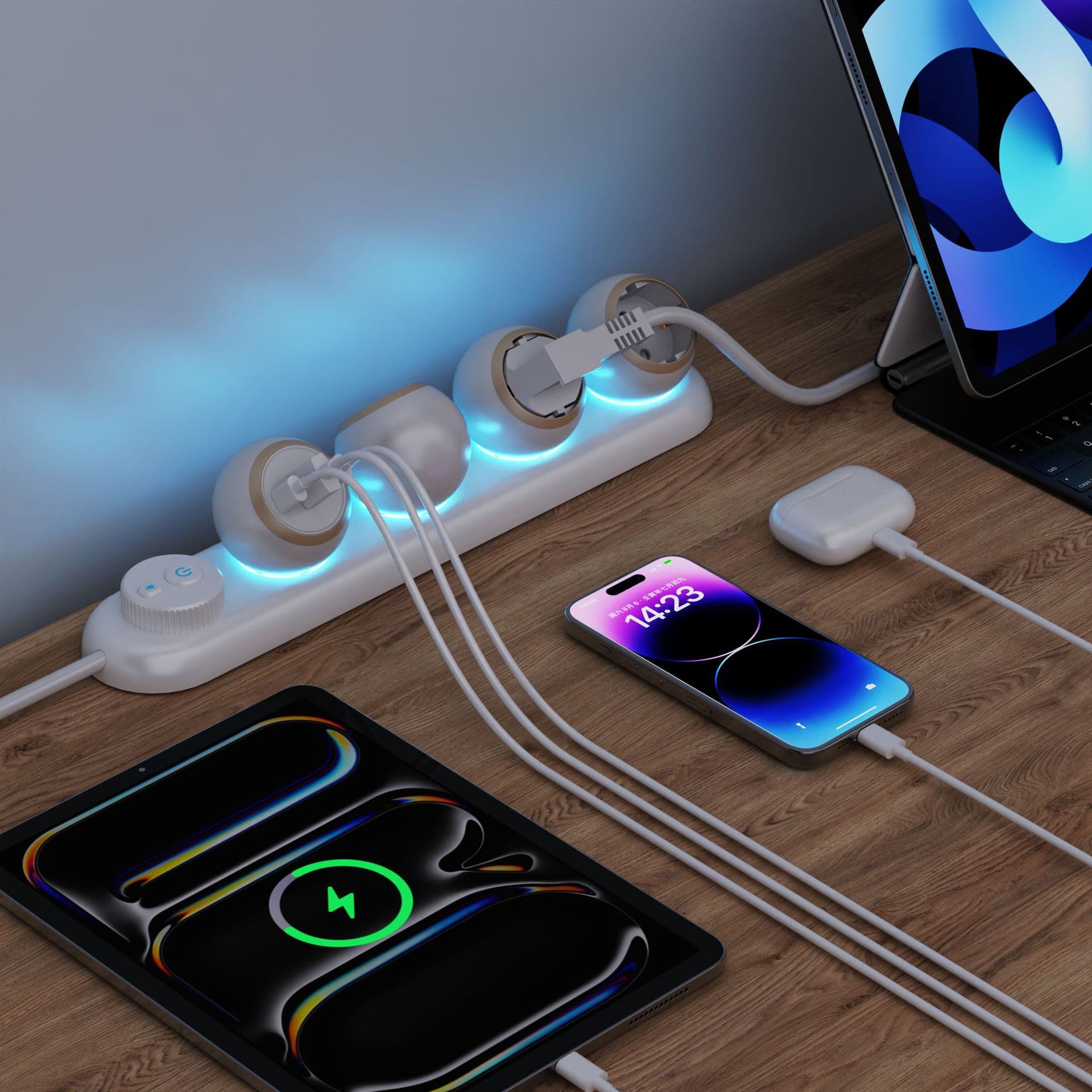 Amazon EU-style Socket with 360° Rotatable Ambient Light, Multi-outlet Adapter with Switch and USB Port (Wholesale)