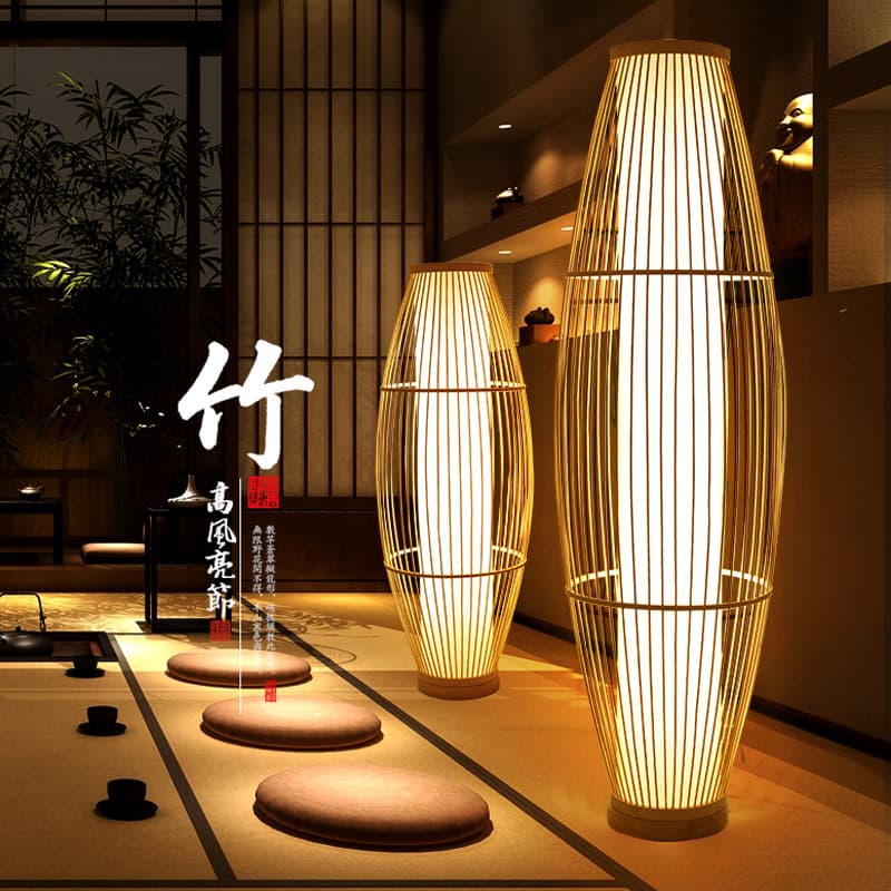 Bamboo ancient style floor lamp living room Chinese style bamboo lamps tea room club Japanese style Southeast Asian bamboo weaving creative decorative lamp
