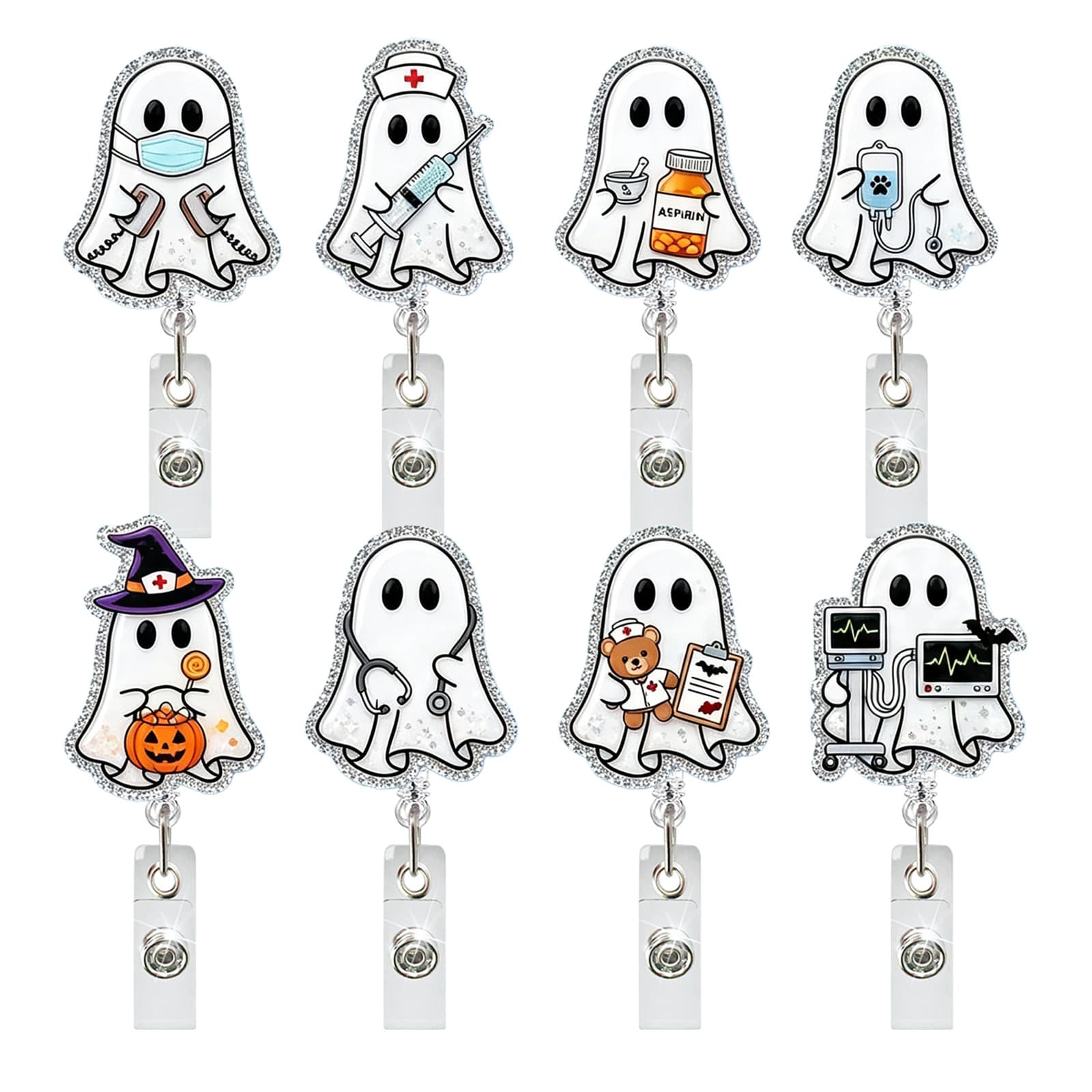 Medical Ghost Series Acrylic Medical ID Buckle Gift Retractable Badge Scroll Halloween Easy-Pull Buckle Gift