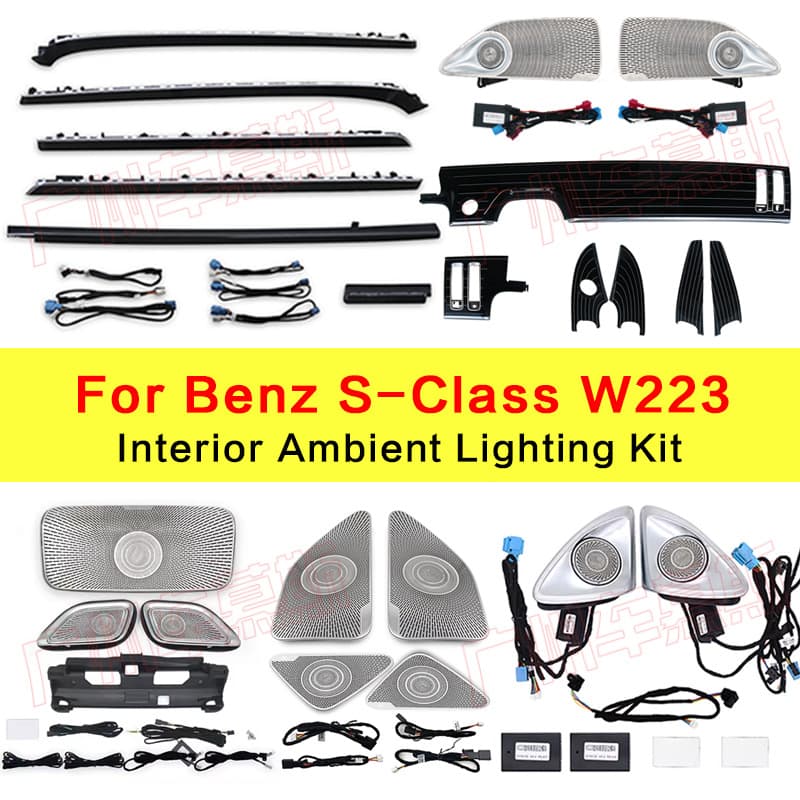 For Mercedes-Benz S-Class W223 Rotating Tweeters Glowing Midrange Cover Piano Black Panel Active Ambient Lighting