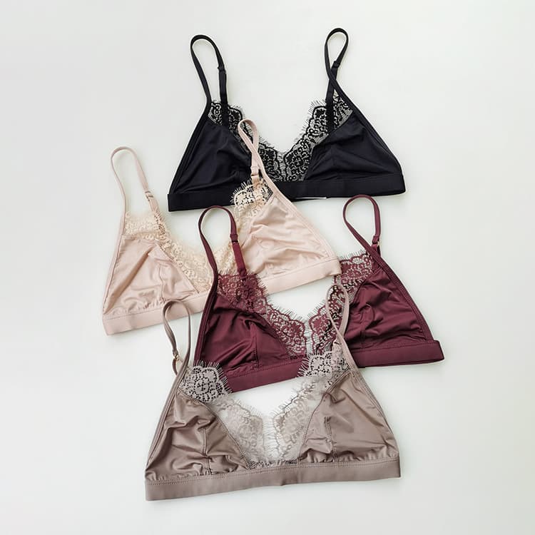 0103 Lingerie European and American Ultra-Thin Ice Silk Sexy Wire-Free Eyelash Triangle Cup Bra Breathable Underwear for Women