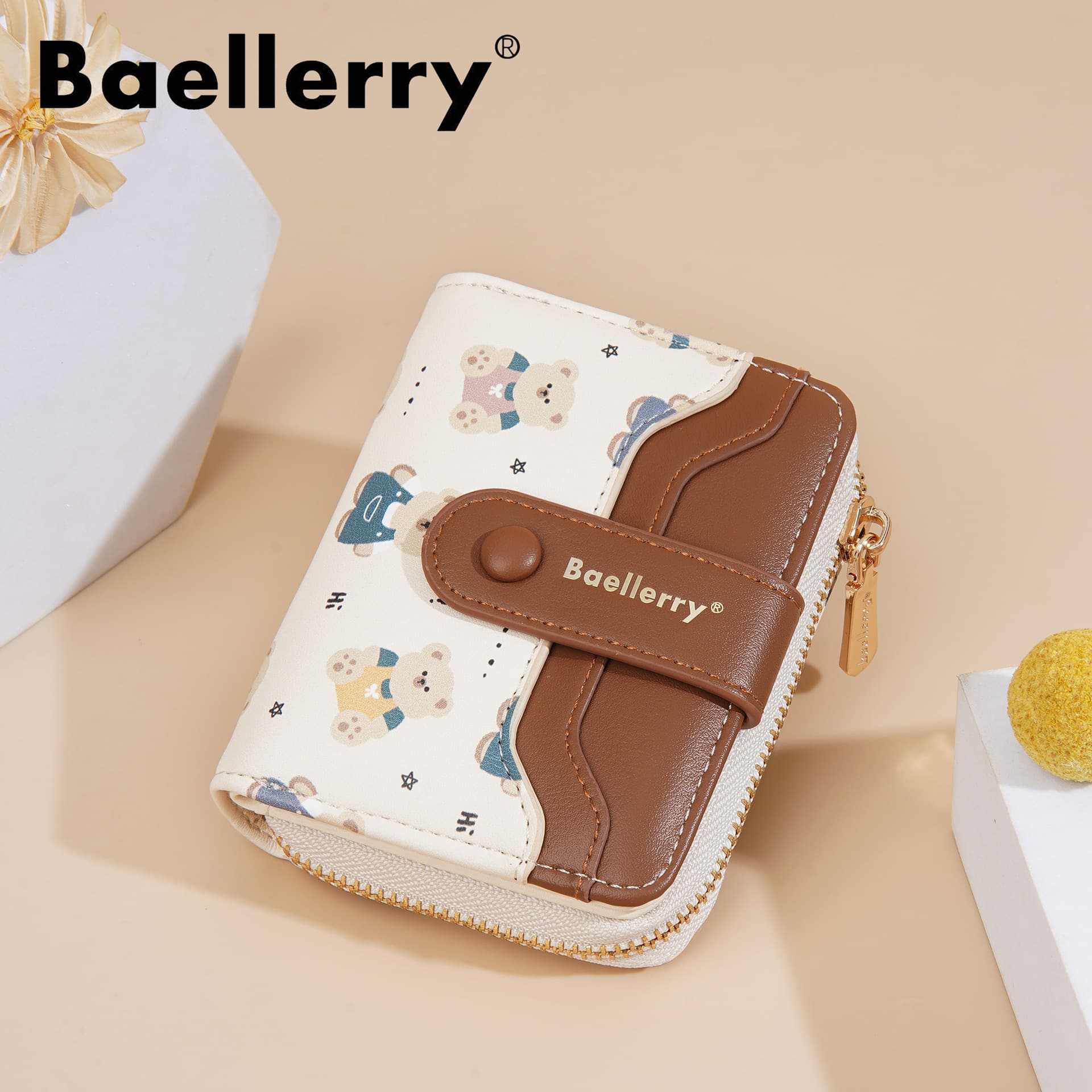 baellerry New Women's Short Wallet with Cartoon Bear Print, Multi-Slot Zipper Coin Purse Card Holder Wholesale