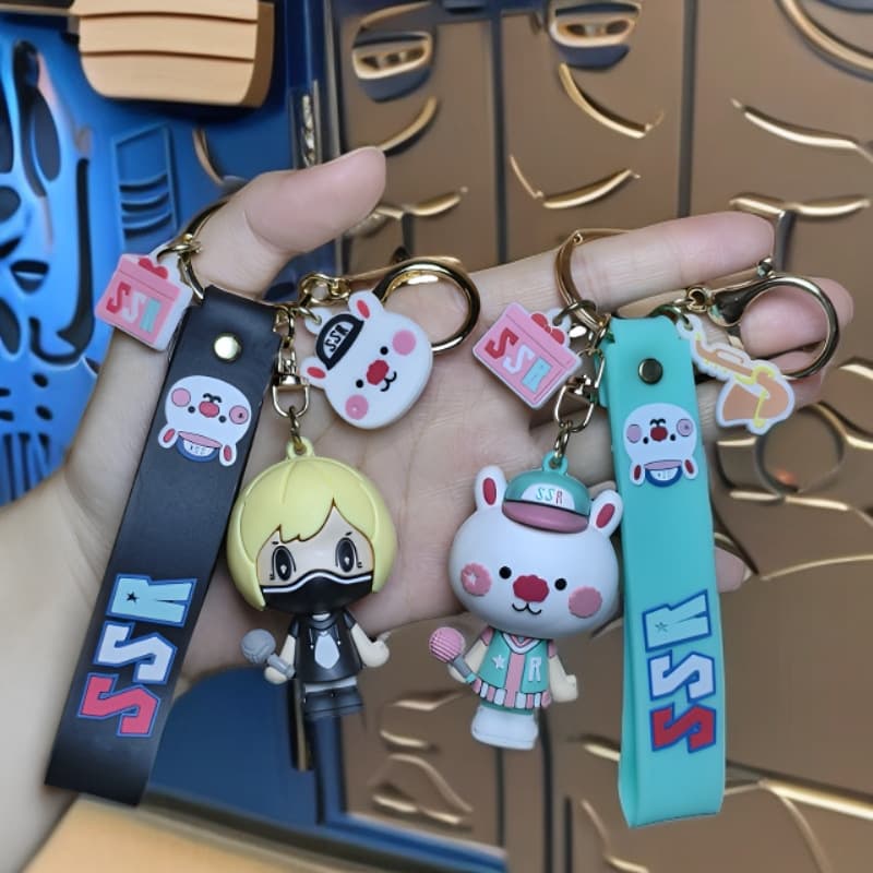 Cartoon cute masked girl bunny car keychain school bag pendant green black red decorative gift