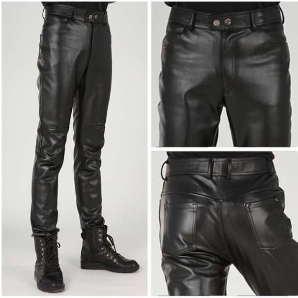 Cross-border Youth and Middle-aged Men's Leather Pants, European and American Spring/Autumn New Style Zipper Slim Fit Large Size Thin Motorcycle Riding Trend Wholesale