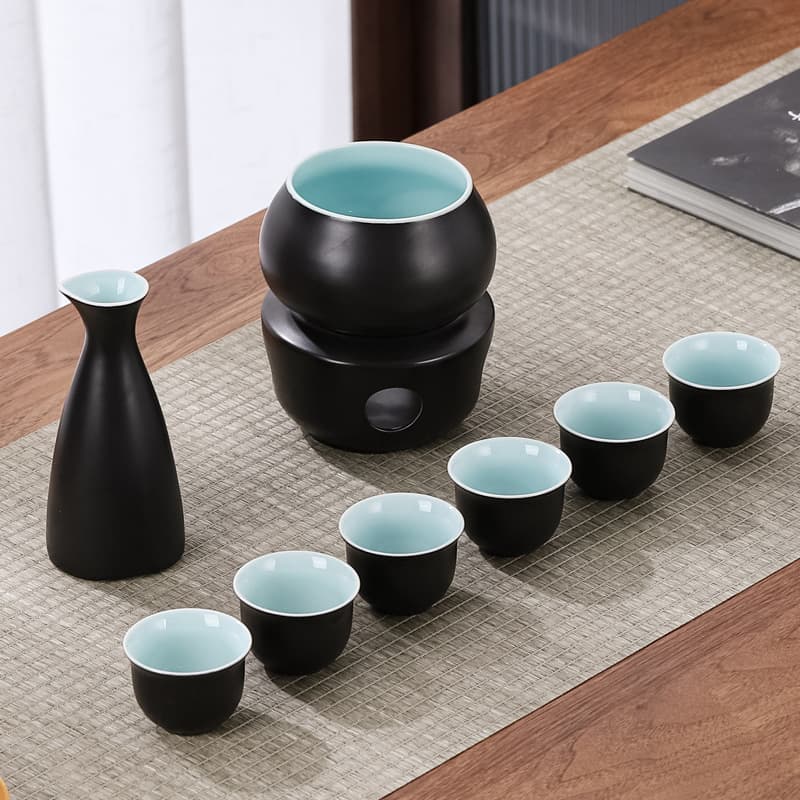 Japanese Minimalist Ceramic Wine Warmer Set for Baijiu, Huangjiu, Sake, Hot Wine Pot with One Pot and Six Cups