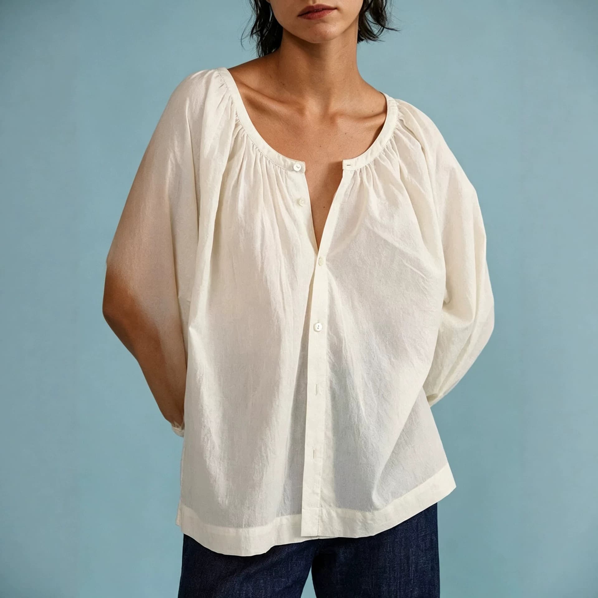 European and American Independent Station Cross-border French Vintage Long-sleeve Shirt Women's Lazy Style Loose Lantern Sleeve Blouse Cardigan Top