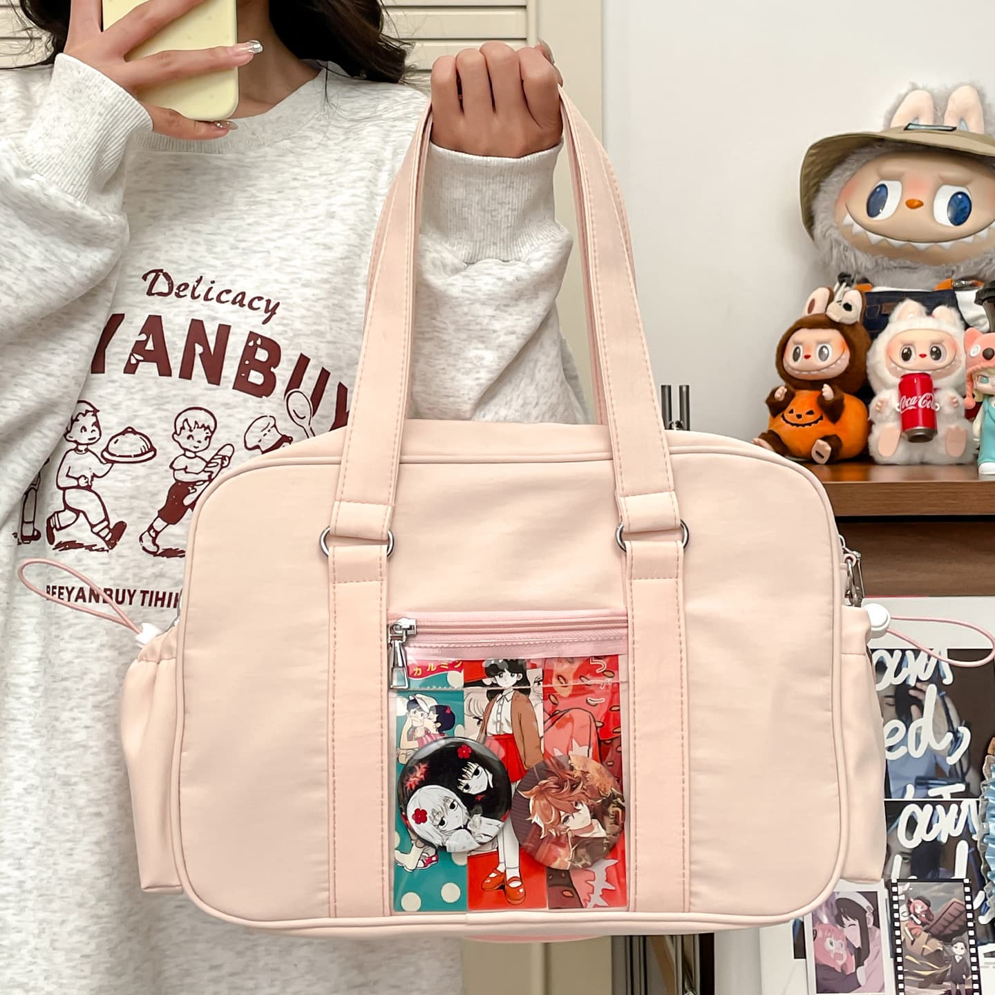 High-Aesthetic School Style Versatile Shoulder Bag, Japanese Ins Style Soft Girl Crossbody Bag, Large Capacity Badge Ita Bag