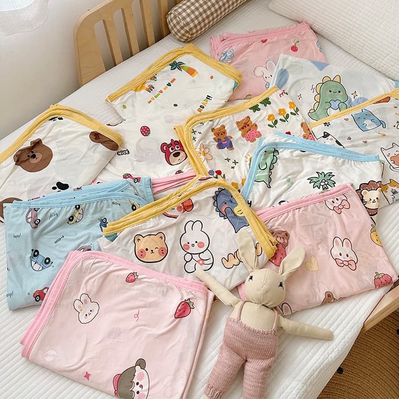 Hot-Selling Export Children's Cartoon Class A Cool Touch Knitted Cotton Blanket, Summer Multi-Functional Baby Swaddle Blanket, Air Conditioning Blanket