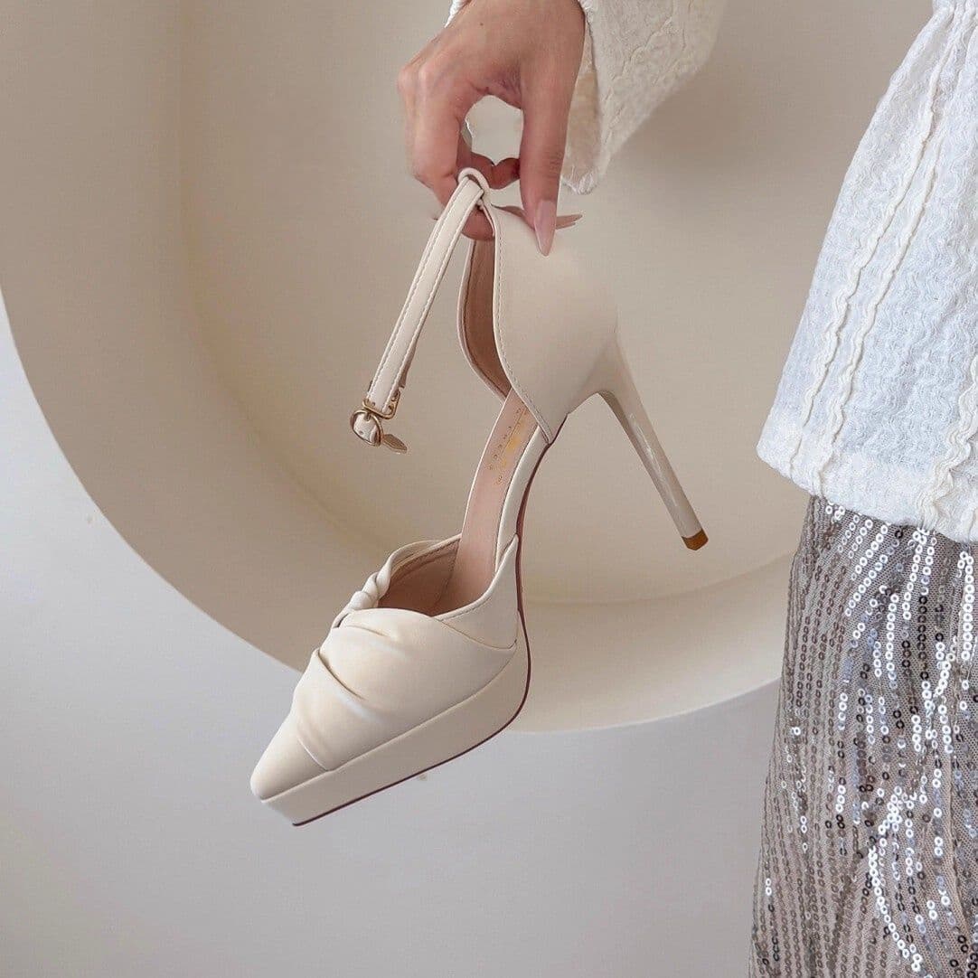 Princess-style Niche Pleated 2026 Socialite Waterproof Platform High Heels Pointed Toe Thin Heel Versatile High Heel Shoes for Women