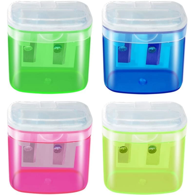 Double-hole pencil sharpener, environmentally friendly bucket, transparent plastic lid, pencil sharpener, student stationery pencil sharpener, cross-border gift wholesale
