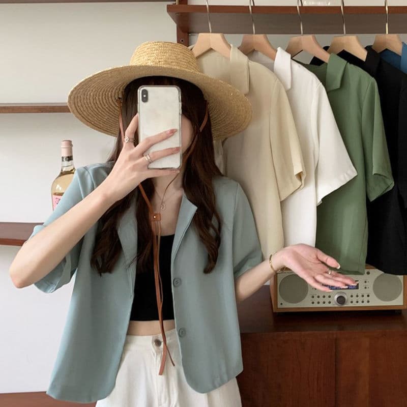 Chic Fashion Short Blazer for Women Spring Summer 2023 New Korean Style Thin Sweet Cool Short Sleeve Jacket