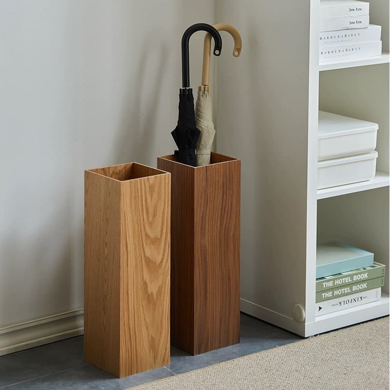 Nordic Japanese retro wooden umbrella stand, hotel living room minimalist home decor, personalized creative umbrella storage bucket