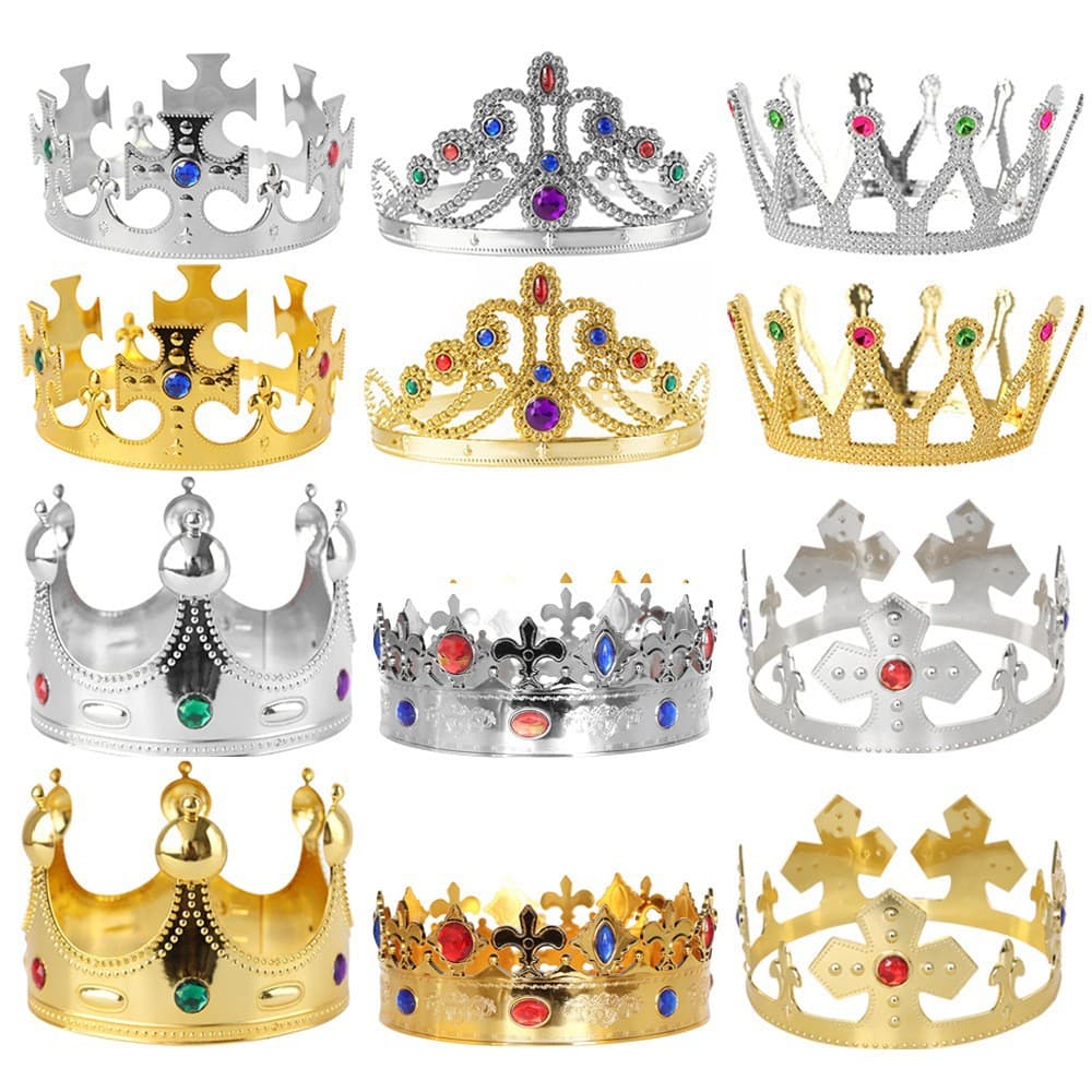 Cross-Border King Crown with Diamonds for Birthday Party Dress-Up, Plastic Electroplated Gold and Silver King Crown
