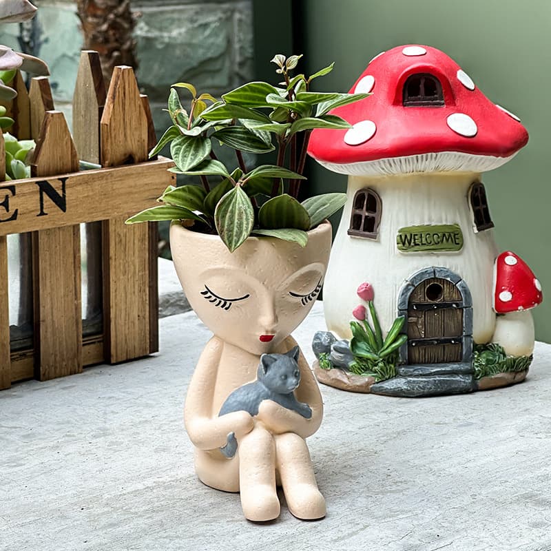 Cross-Border Girl Holding Cat Flower Pot Nordic Style Green Plant Flower Succulent Outdoor Patio Balcony Potted Decorative Ornament