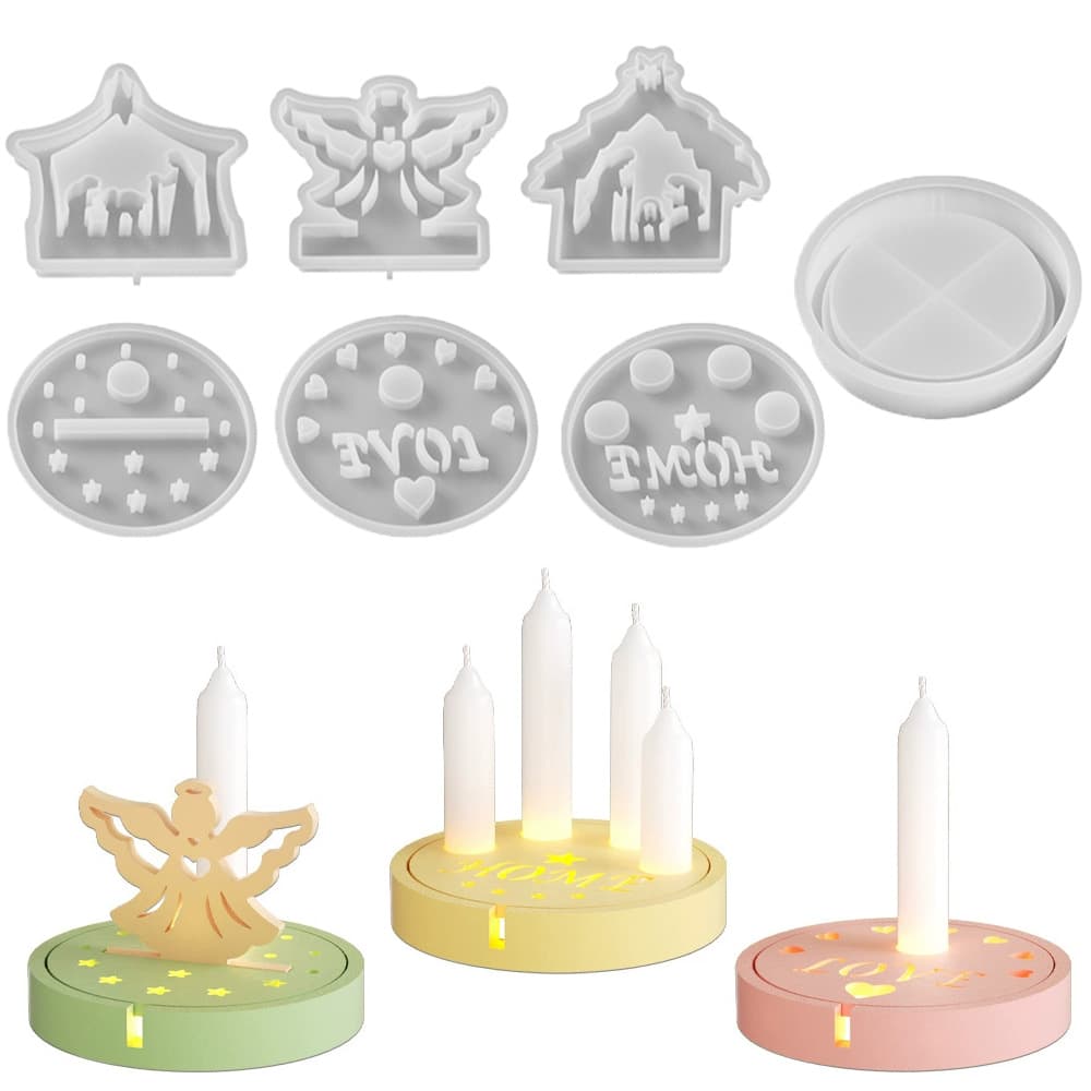 Wild Angel Round LED Candle Holder Resin Silicone Mold Epoxy DIY Plug-in Lamp Cover Candle Holder Plaster Decoration