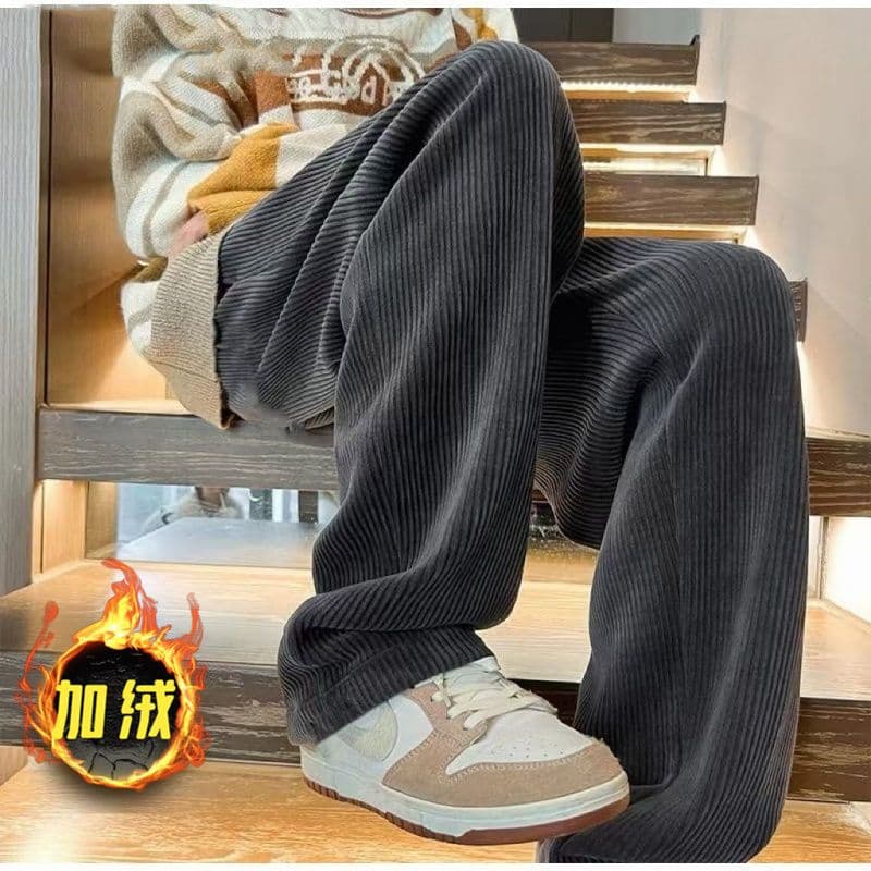 Korean Style Trendy Simple Solid Color Casual Long Pants Autumn and Winter New Loose Versatile Black Wide-Leg Retro Sweatpants for Men