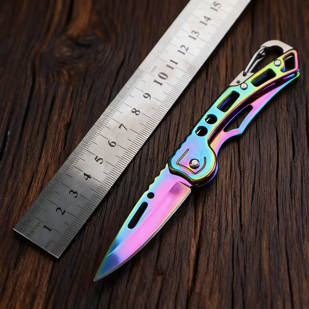 Outdoor Stainless Steel Folding Knife, Mini Pocket Knife for Camping, Self-Defense, Multi-Function Utility Knife for Home and Fruit Cutting